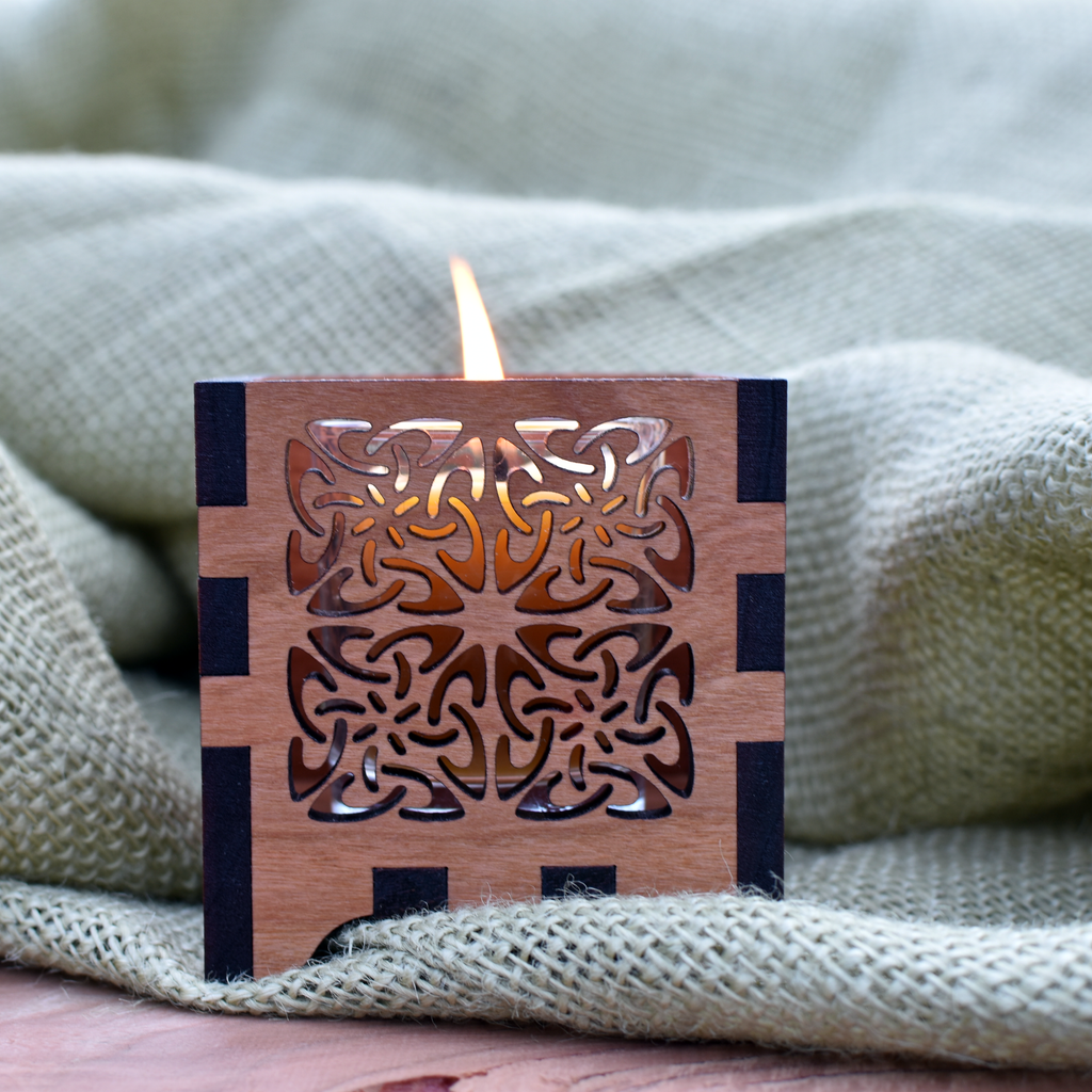 Celtic Four-Square Wooden Laser Cut Votive Candle Holder