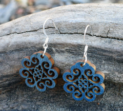 Indian Floral Designed Laser Cut Birchwood Earrings