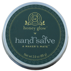 Honey Glow hand salve container on a white background